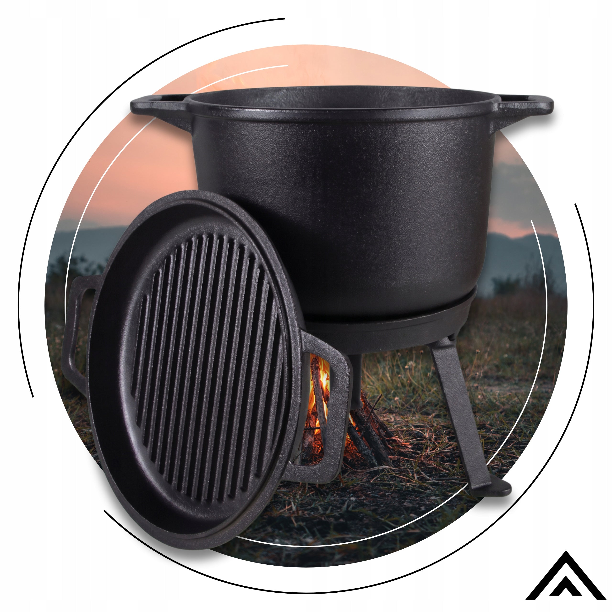 CAST IRON BOILER WITH PAN HUNTING POT HUNGARIAN 8L FOR BONFIRE GRILL Manufacturer code GP kociołek z patelnią żeliwną