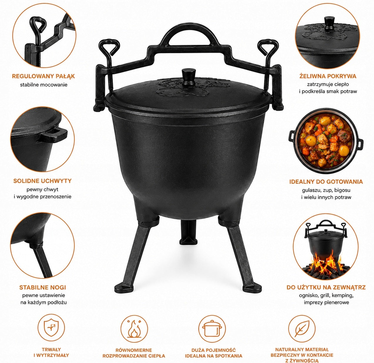 CAST IRON BOILER hunting pot HUNGARIAN 8L MK503 ROSSNER stew fireplace Packaging status original