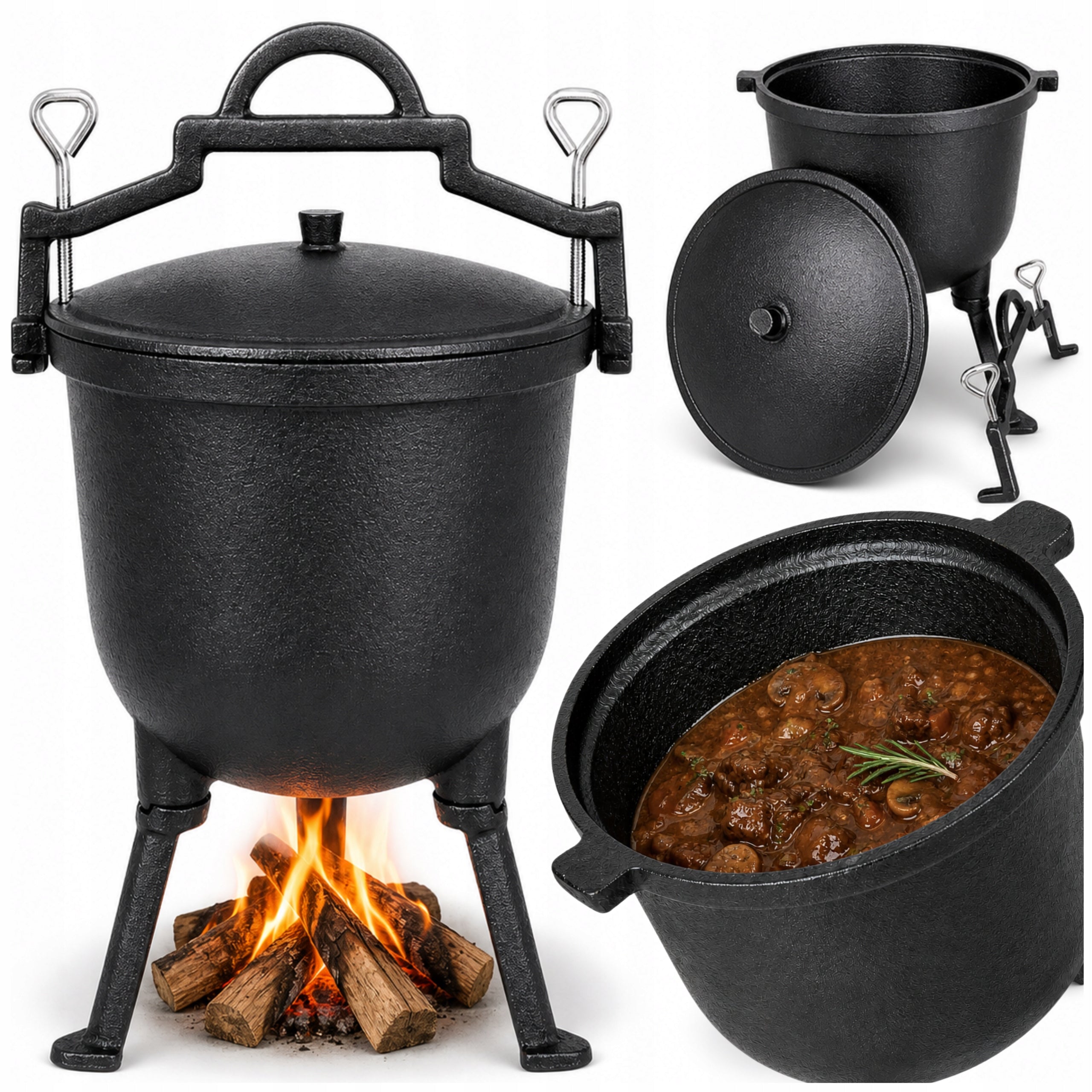 CAST IRON CAULDRON HUNTING POT HUNGARIAN FOR BONFIRE GRILL ROASTS 10L
