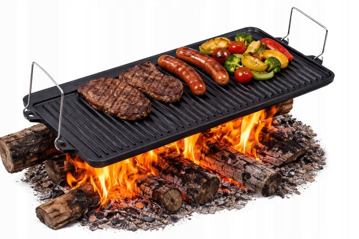 CAST IRON DOUBLE-SIDED GRILL GRATE 52 x 25cm Grill Pan for Fire Pit Packaging status original