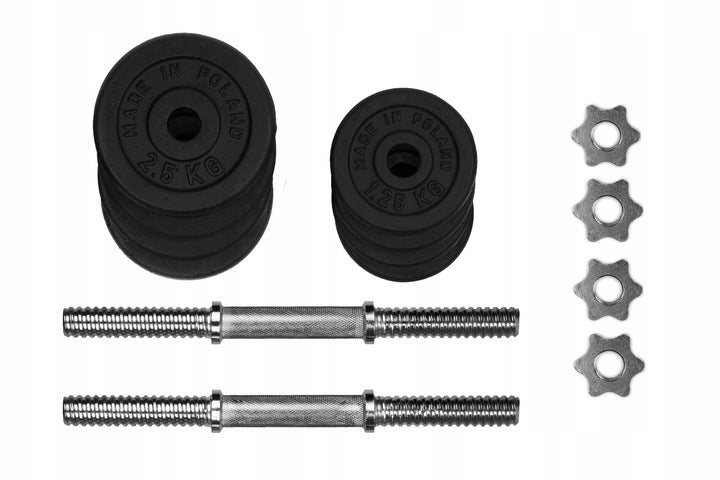 CAST IRON DUMBBELLS 2x10kg adjustable metal necks 28mm load set 20kg Weight 2x 10 kg
