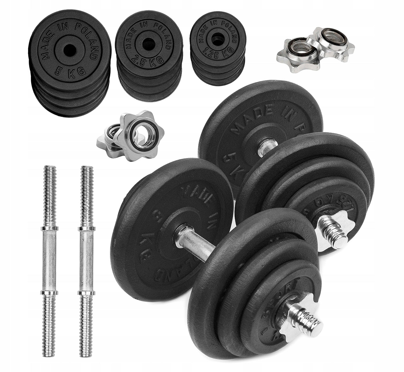 CAST IRON DUMBBELLS 2x20kg Adjustable Griffin 28mm Plates Exercise Set 40kg