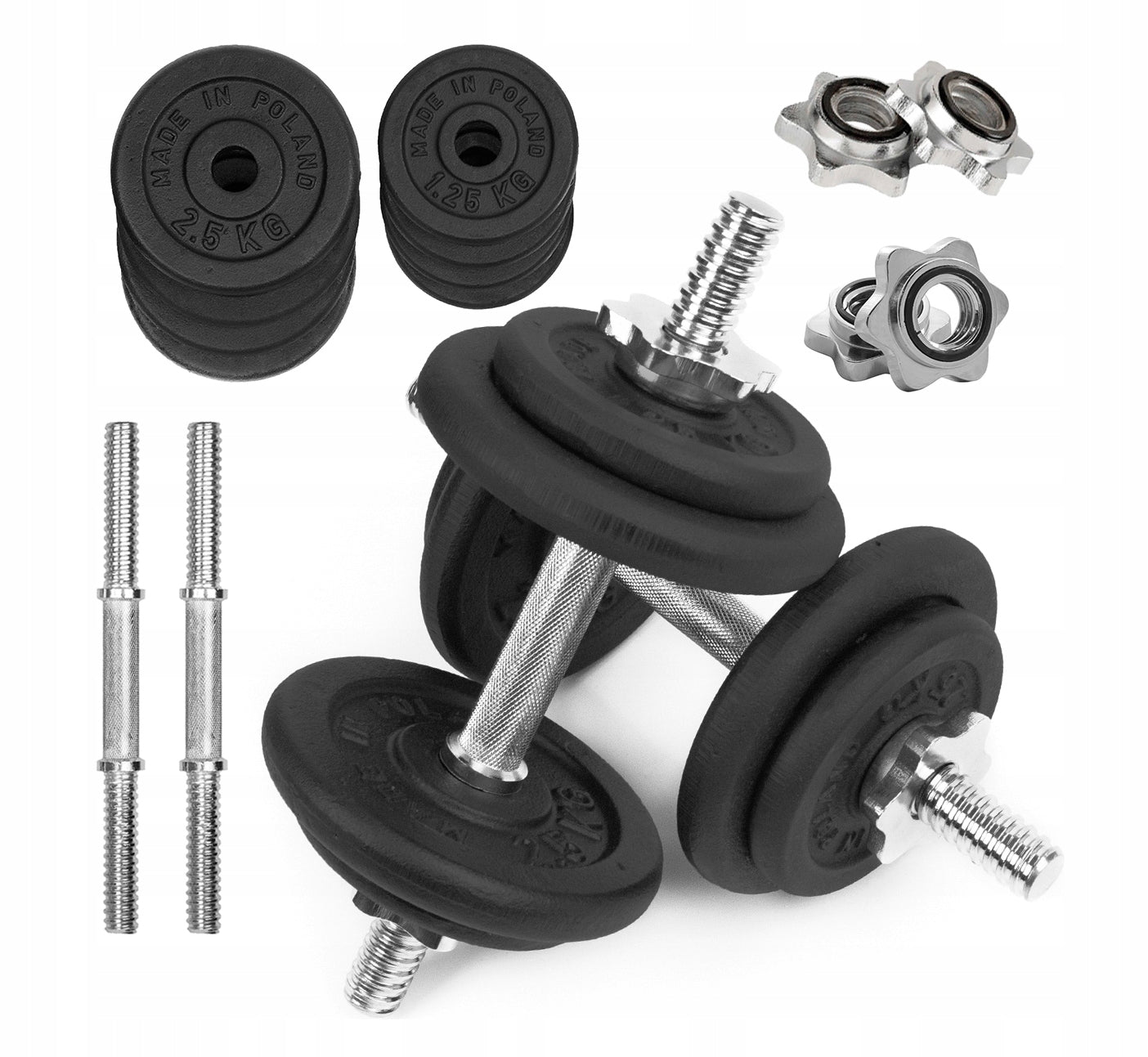 CAST IRON DUMBBELLS adjustable 2x10kg griffins 28mm plates exercise set 20kg