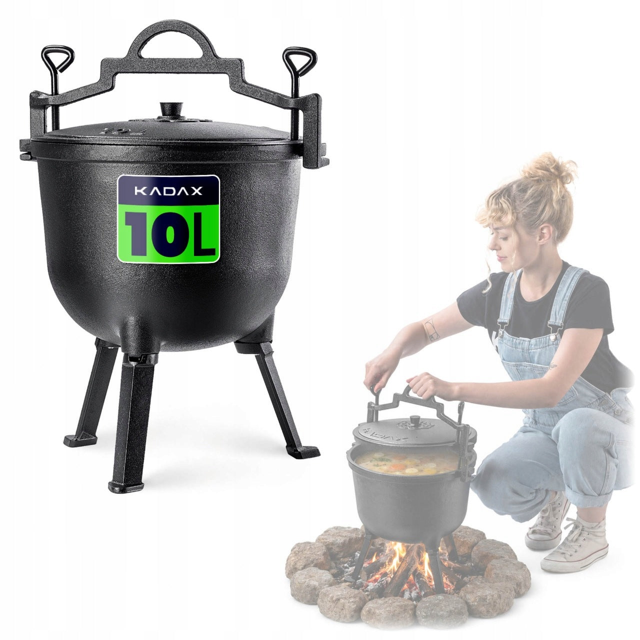 CAST IRON HUNTING CAULDRON 10L FIRE PIT POT GRILL STANDING ROASTS