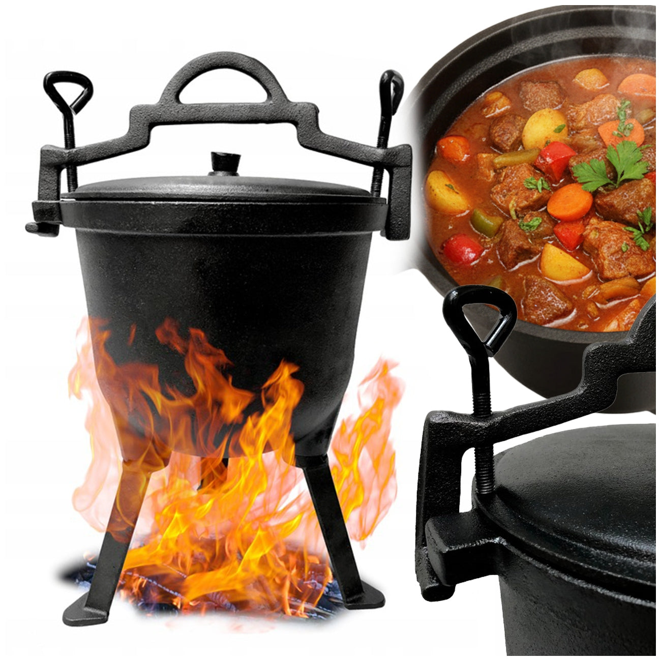 CAST IRON HUNTING POT HUNGARIAN ROASTS 10L FOR BONFIRE GRILL