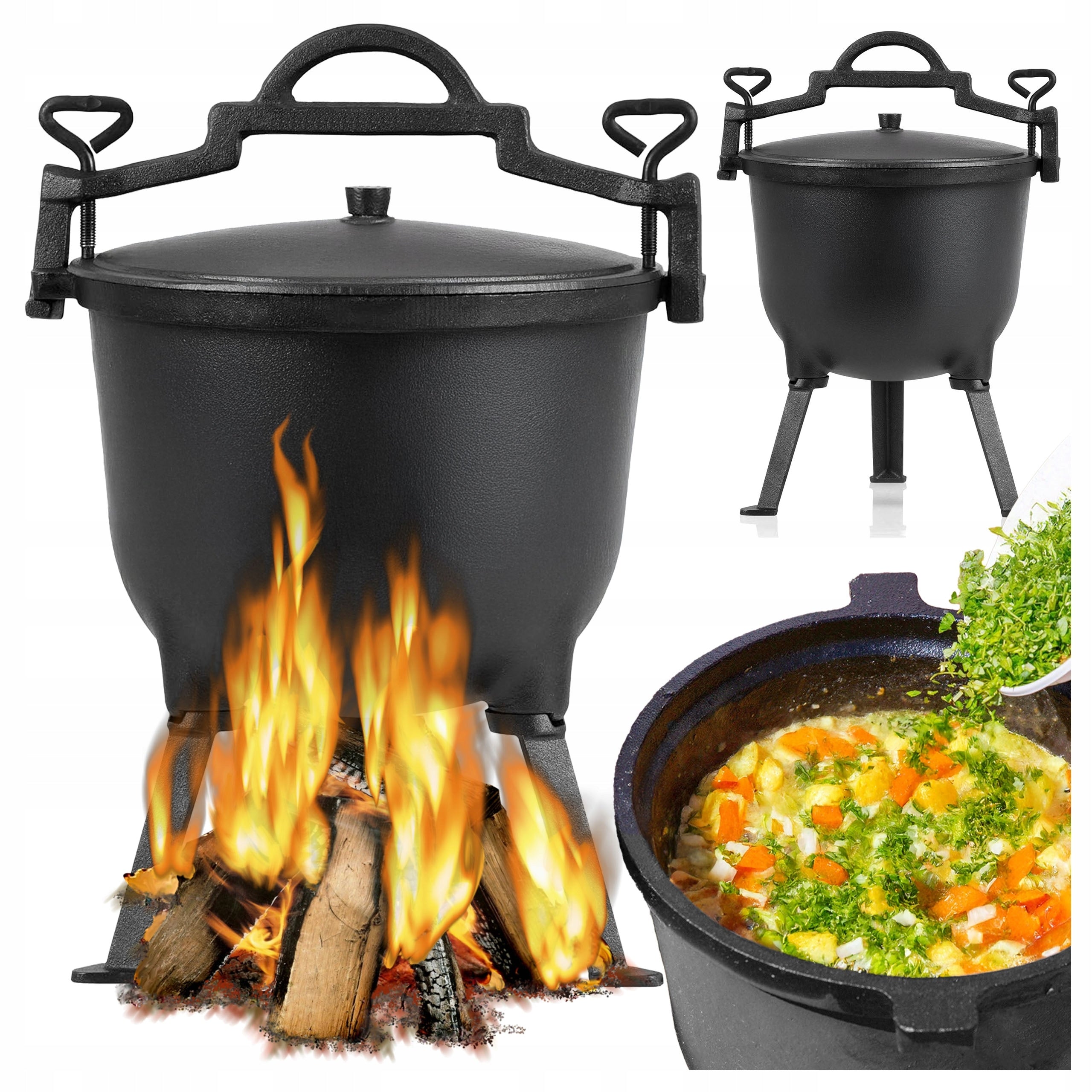 CAST IRON POT 8L HUNGARIAN HUNTING FIREPLACE STANDING ROASTS