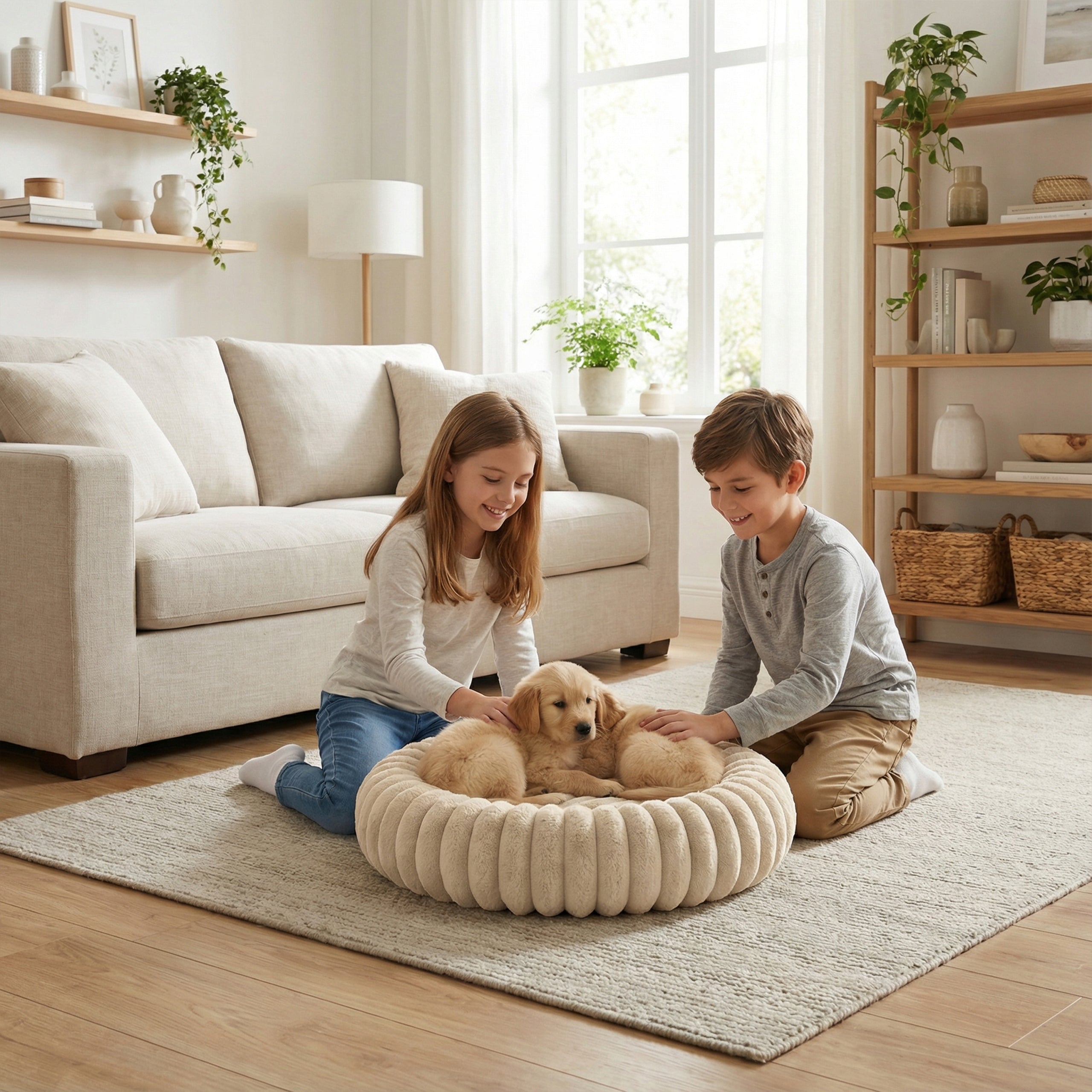 CAT AND DOG BED ROUND 60 CM SOFT ENVELOPING RABBIT FUR Length 60 cm