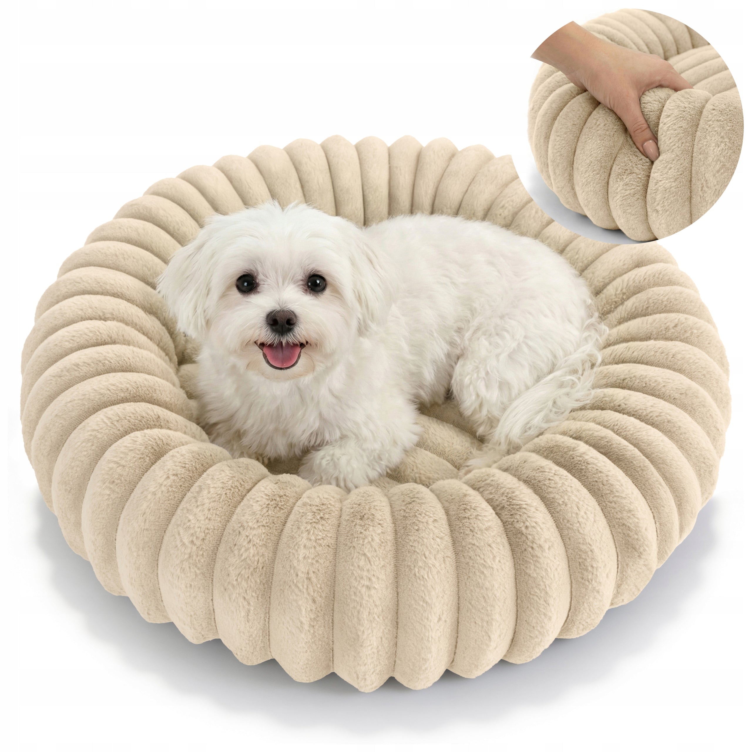 CAT AND DOG BED ROUND 60 CM SOFT ENVELOPING RABBIT FUR