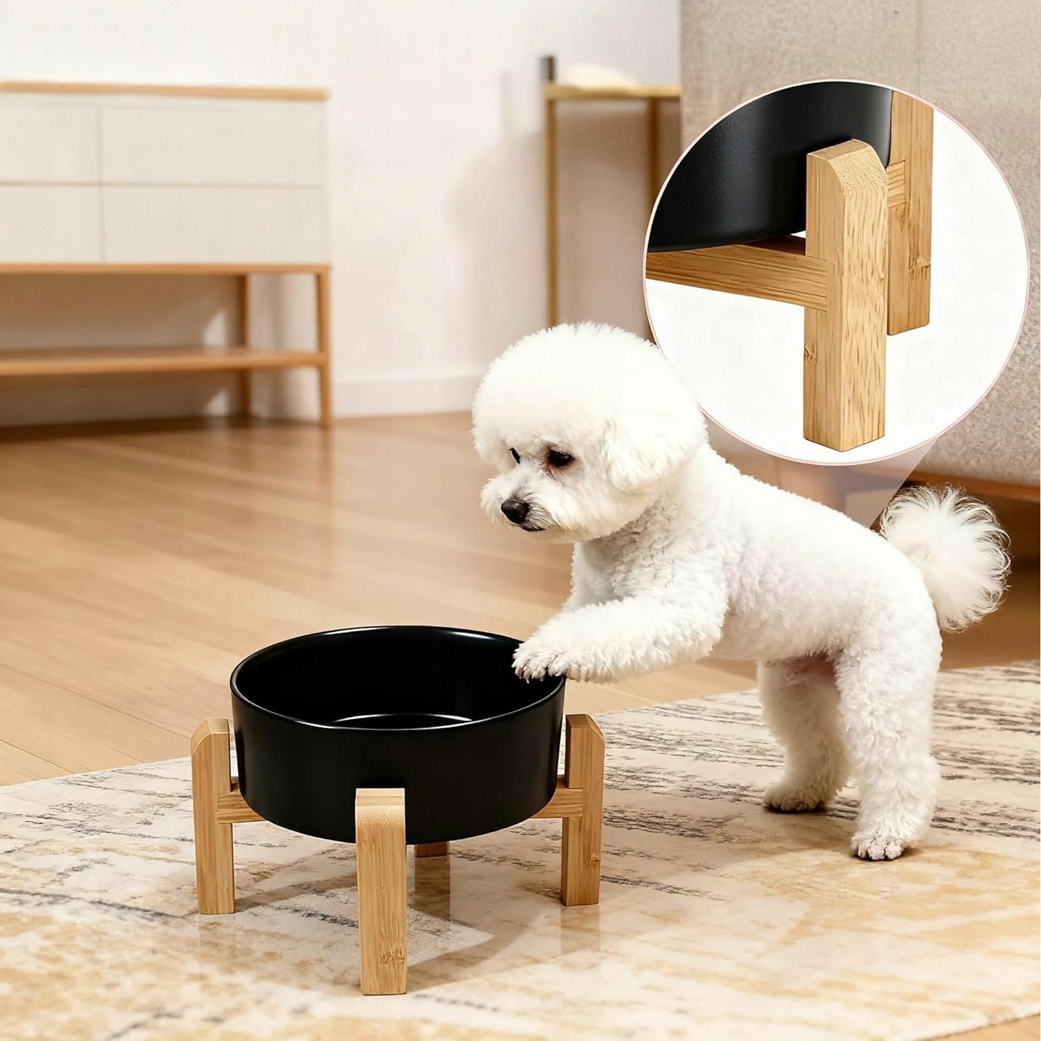 CAT DOG BOWL CERAMIC ON BOWL STAND CERAMIC TILT ANGLE15° Color black