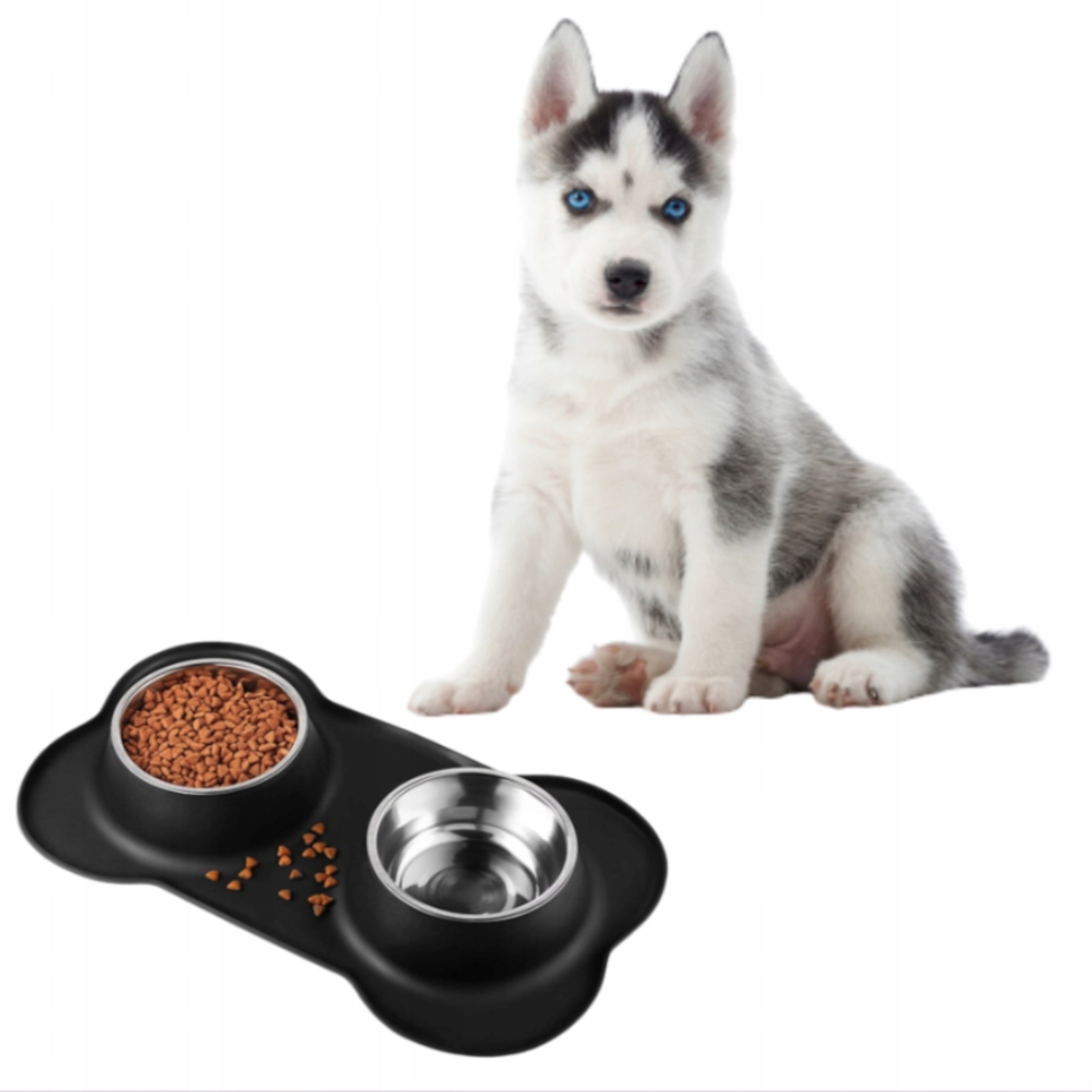 CAT DOG BOWL DOUBLE BOWLS WITH NON-SPILL PAD 2X 460ML Material metal