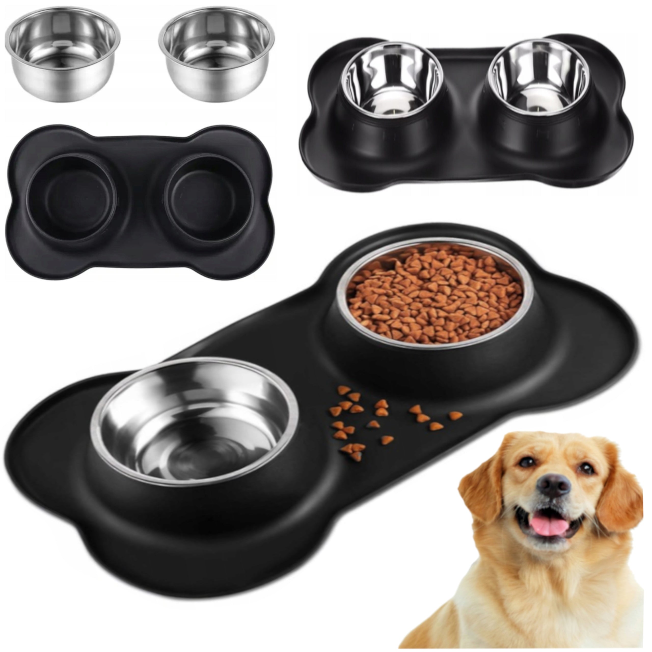 CAT DOG BOWL DOUBLE BOWLS WITH NON-SPILL PAD 2X 460ML