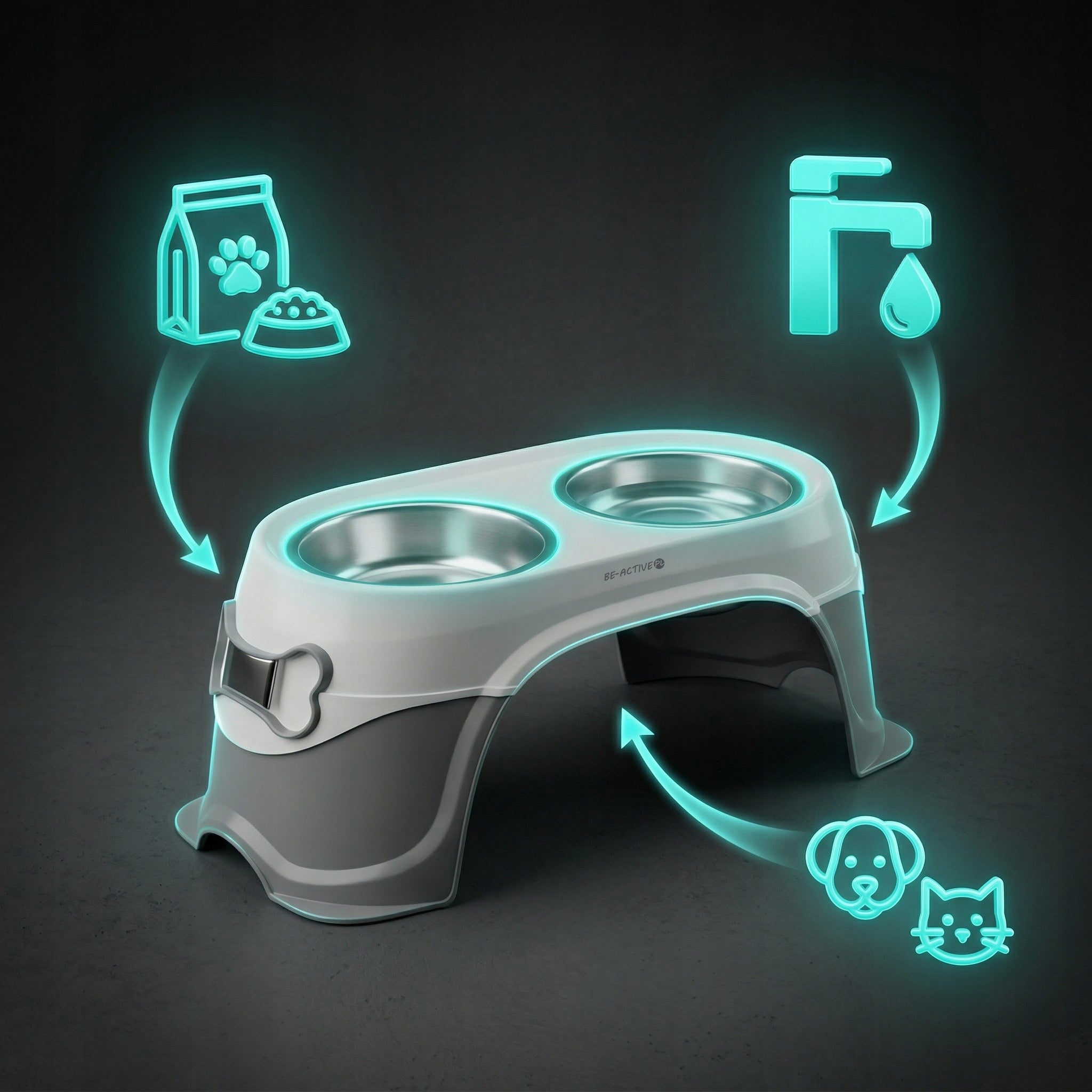 CAT DOG BOWL WATER DOUBLE BOWLS ON STAND NON-SLIP METAL Capacity 0.72 l