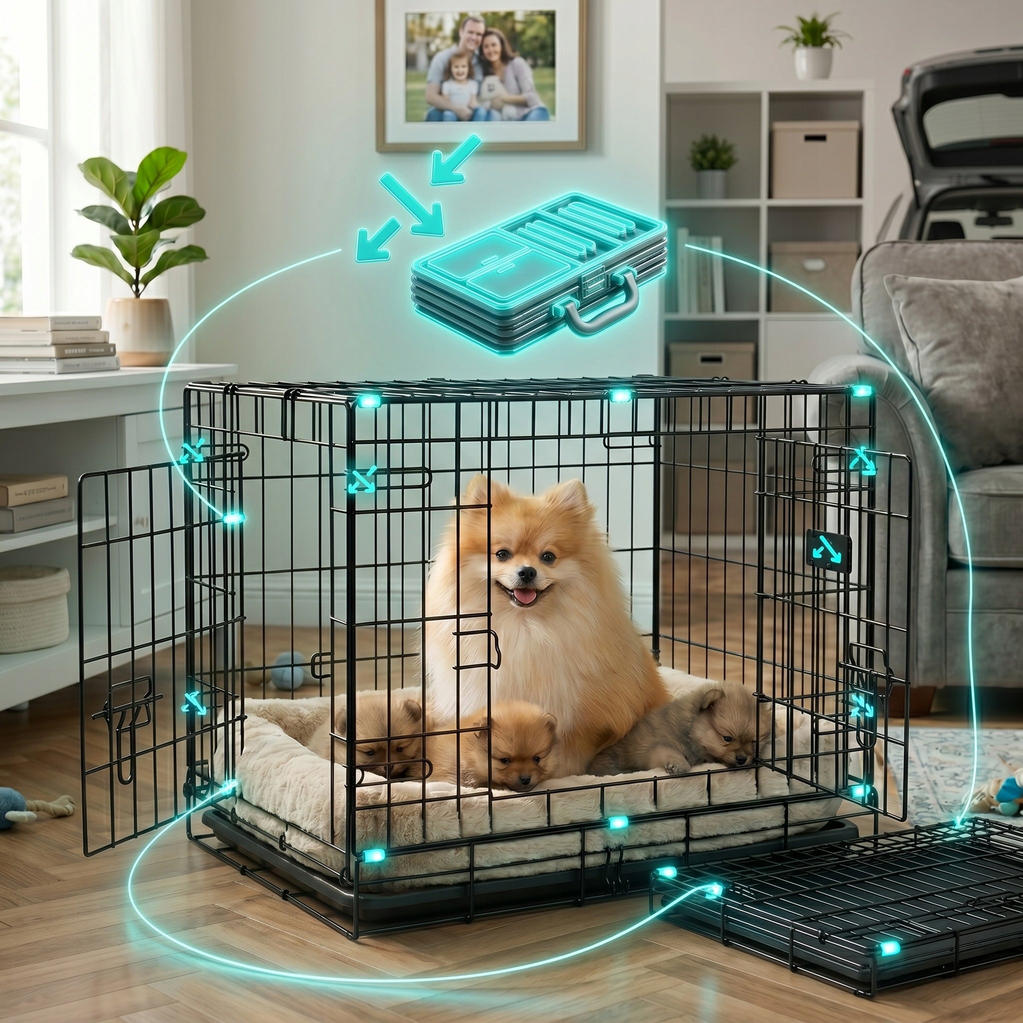 CAT DOG CAGE METAL KENNEL ANIMAL TRANSPORTER 61,5x44x52 cm M Length 61.5 cm