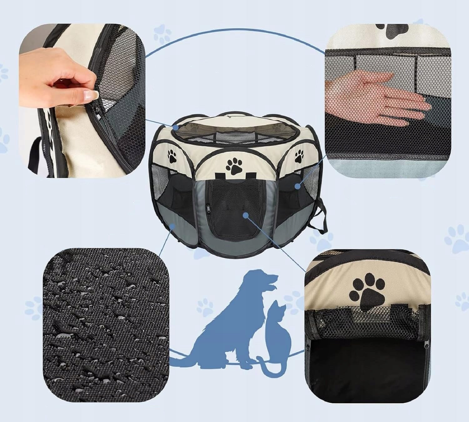 CAT DOG PET PLAYPEN FOR HOME FOLDING VENTILATION WATERPROOF 75x75cm Product width 75 cm