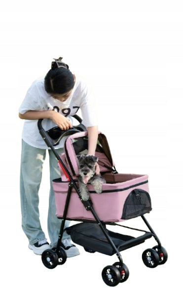 CAT DOG STROLLER FOLDING DETACHABLE TRANSPORTER PINK Product height 99 cm