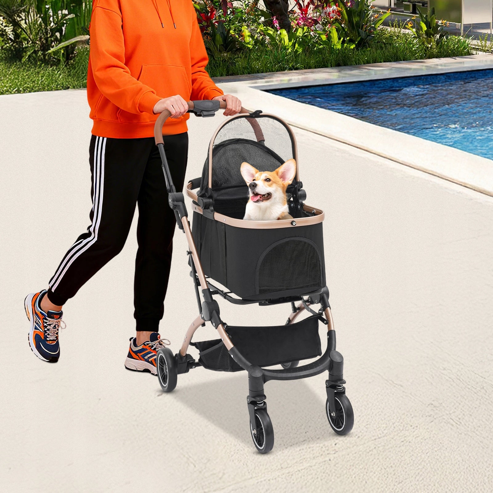 CAT DOG STROLLER FOLDING TRANSPORTER LOAD CAPACITY 30 KG 105 x 85 x 59 CM Color black