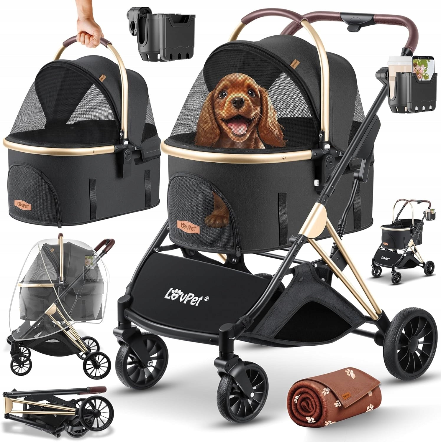 CAT DOG STROLLER LOVPET 3in1 UP TO 20KG FOLDING WITH BAG (1237)