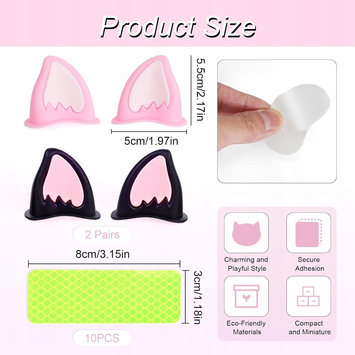 CAT EARS FOR HELMET + 10 REFLECTIVE STICKERS MOTORCYCLE BIKE Manufacturer no brand