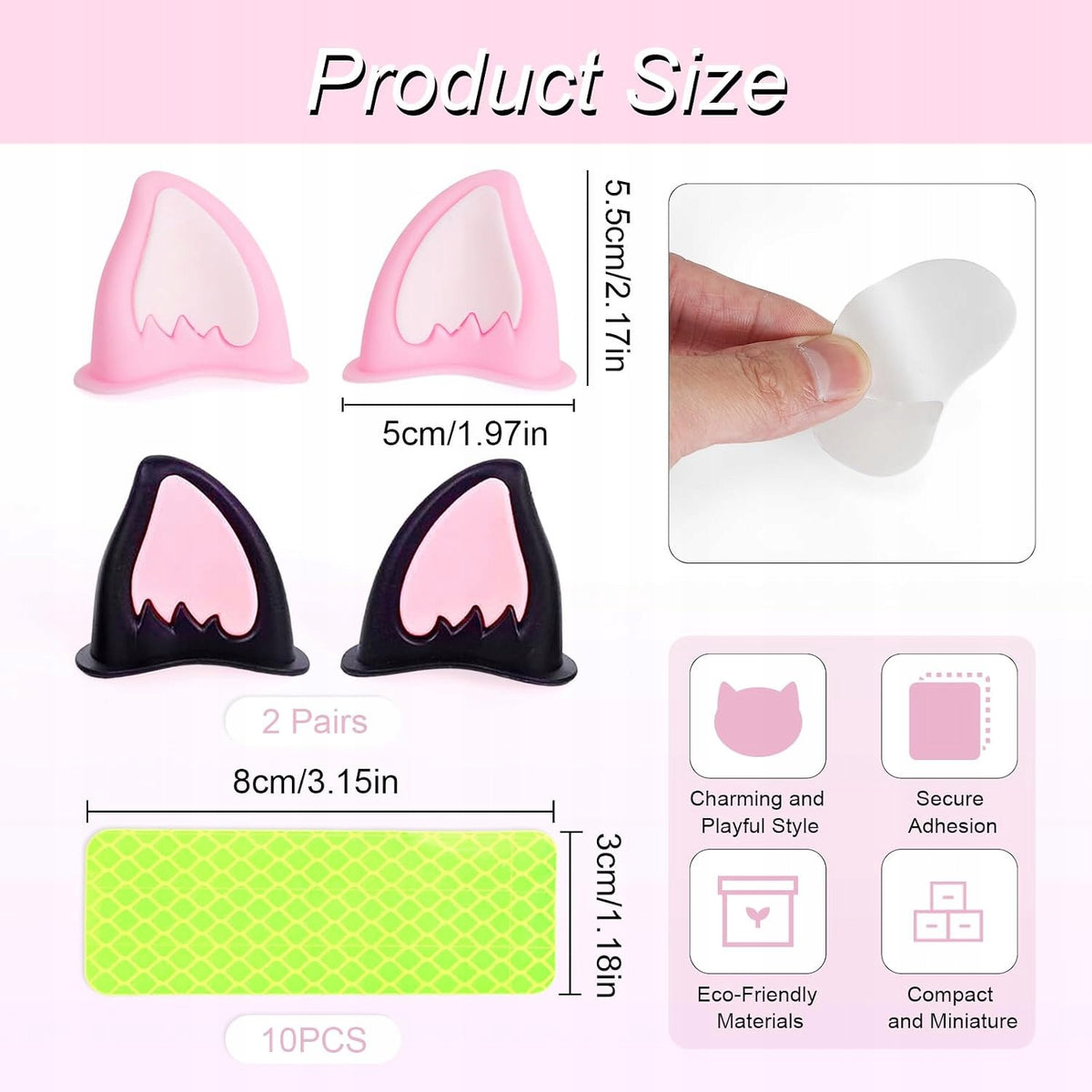 CAT EARS FOR HELMET + 10 REFLECTIVE STICKERS MOTORCYCLE BIKE Manufacturer no brand