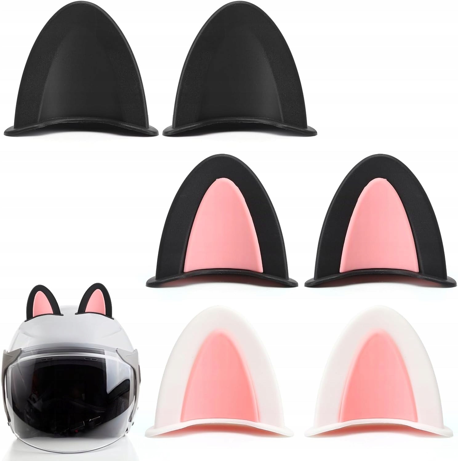 CAT EARS FOR MOTORCYCLE HELMET 6 PIECES PINK BLACK