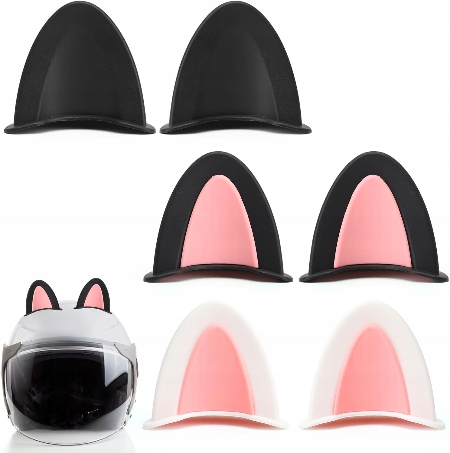 CAT EARS FOR MOTORCYCLE HELMET 6PCS ORNAMENT PINK BLACK WHITE GIFT