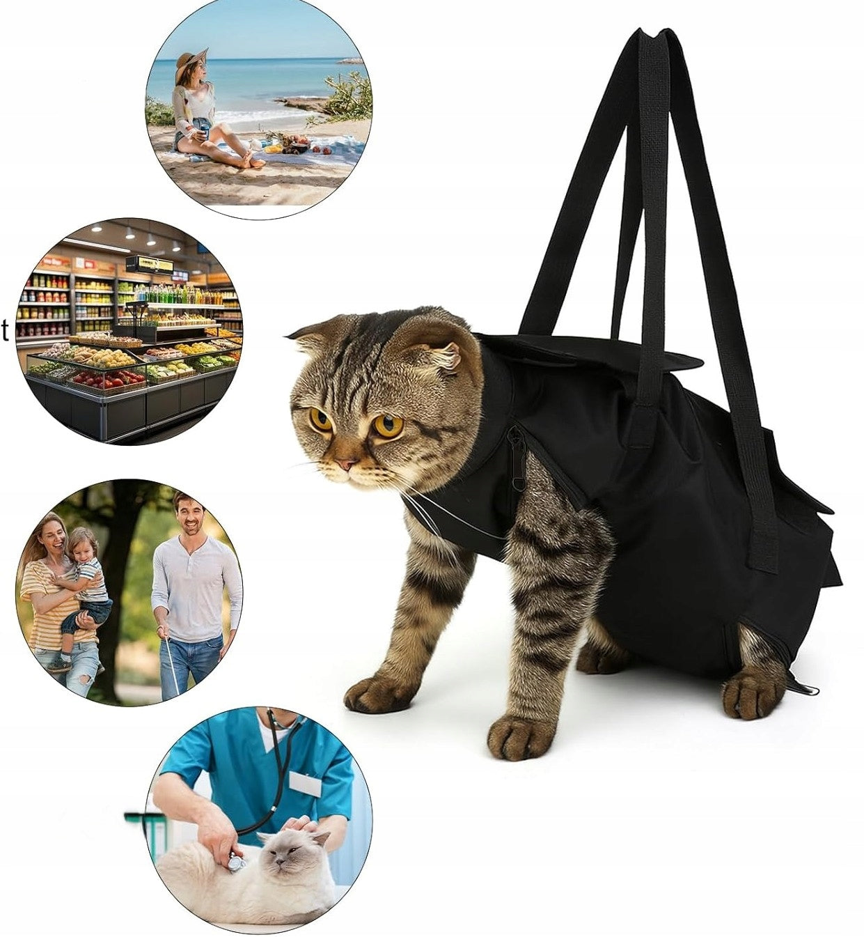CAT GROOMING BAG FOR CLAW CUTTING CONVENIENT TRAVEL WITH STRAPS Product height 24 cm