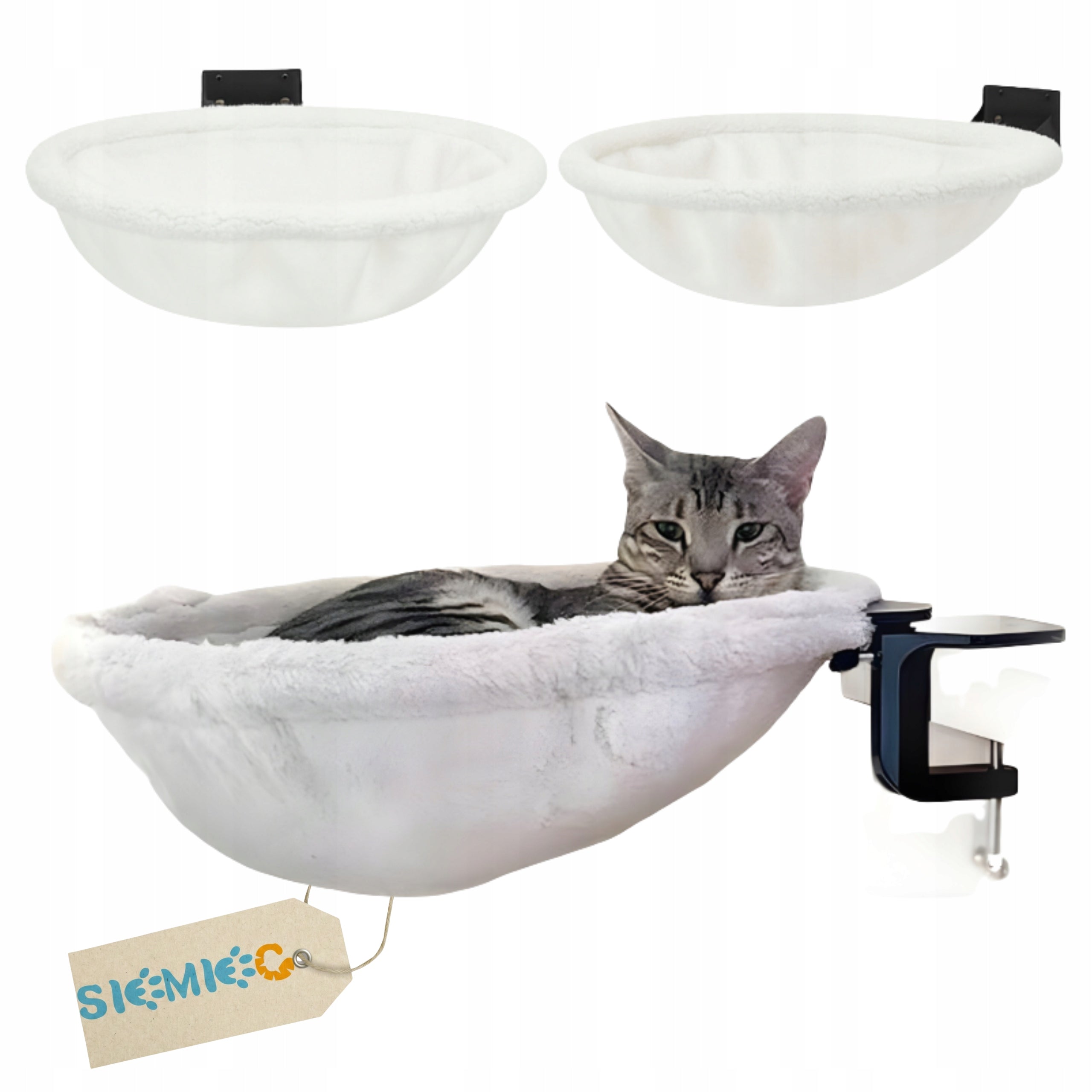 CAT HAMMOCK BED LARGE WHITE BASKET FOR ATTACHING TO THE DESK SIEMIEC