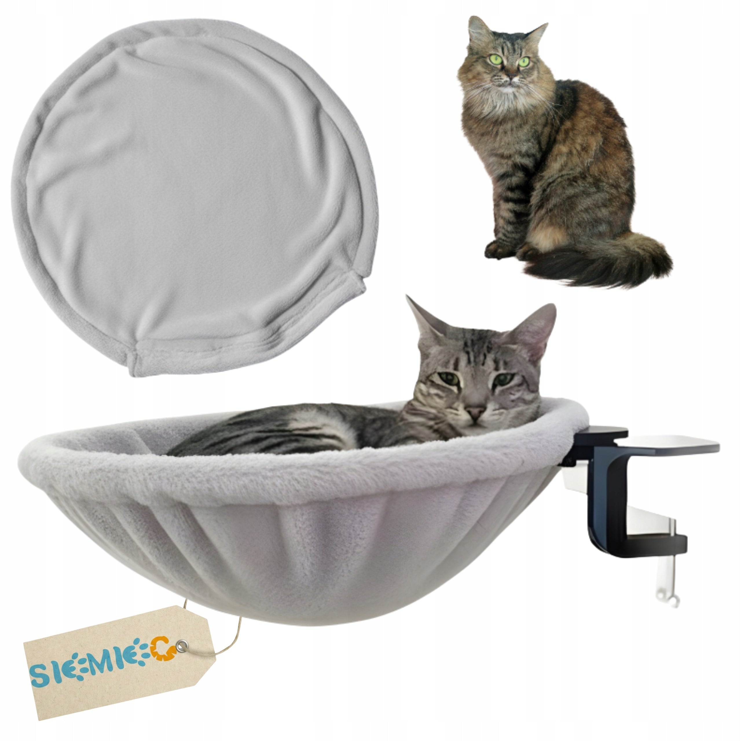 CAT HAMMOCK GREY ATTACHED TO PREMIUM DESK LARGE BED SIEMIEC