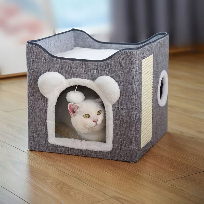 CAT HOUSE 2in1 BED BOOTH FOLDING WITH SOFT PILLOWS SCRATCHING POST Packaging status original
