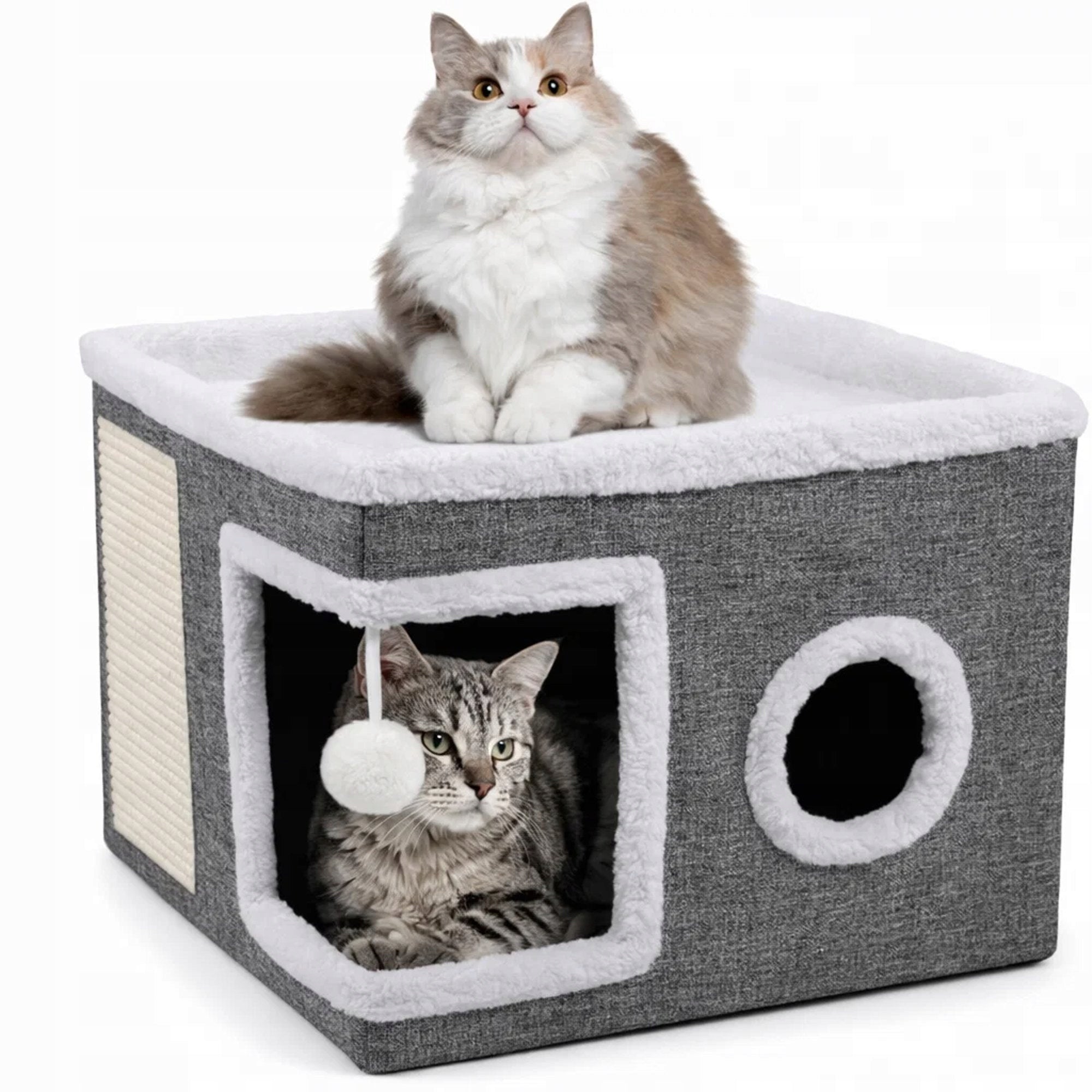 CAT HOUSE BED BOOTH 2 LEVELS BEDDING FOLDING SCRATCHING POST TOY