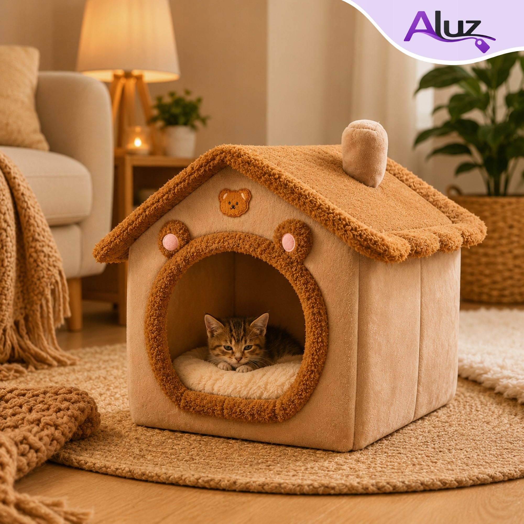 CAT HOUSE BED BOOTH PLUSH SOFT PLAYPEN PILLOW KENNEL BED Manufacturer code Legowisko pluszowe dla psa kota składane