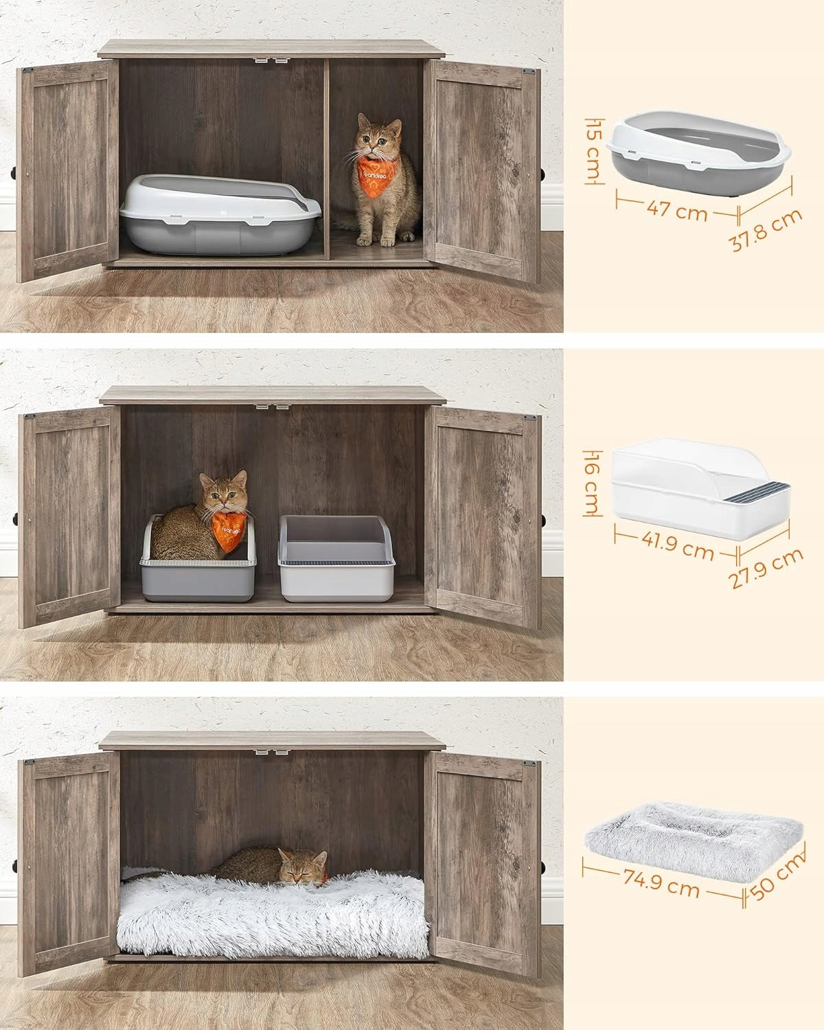 CAT HOUSE LITTER BOX 2in1 cabinet with partition wall 80 x 53 x 50 XL BEIGE Kind closed litter box