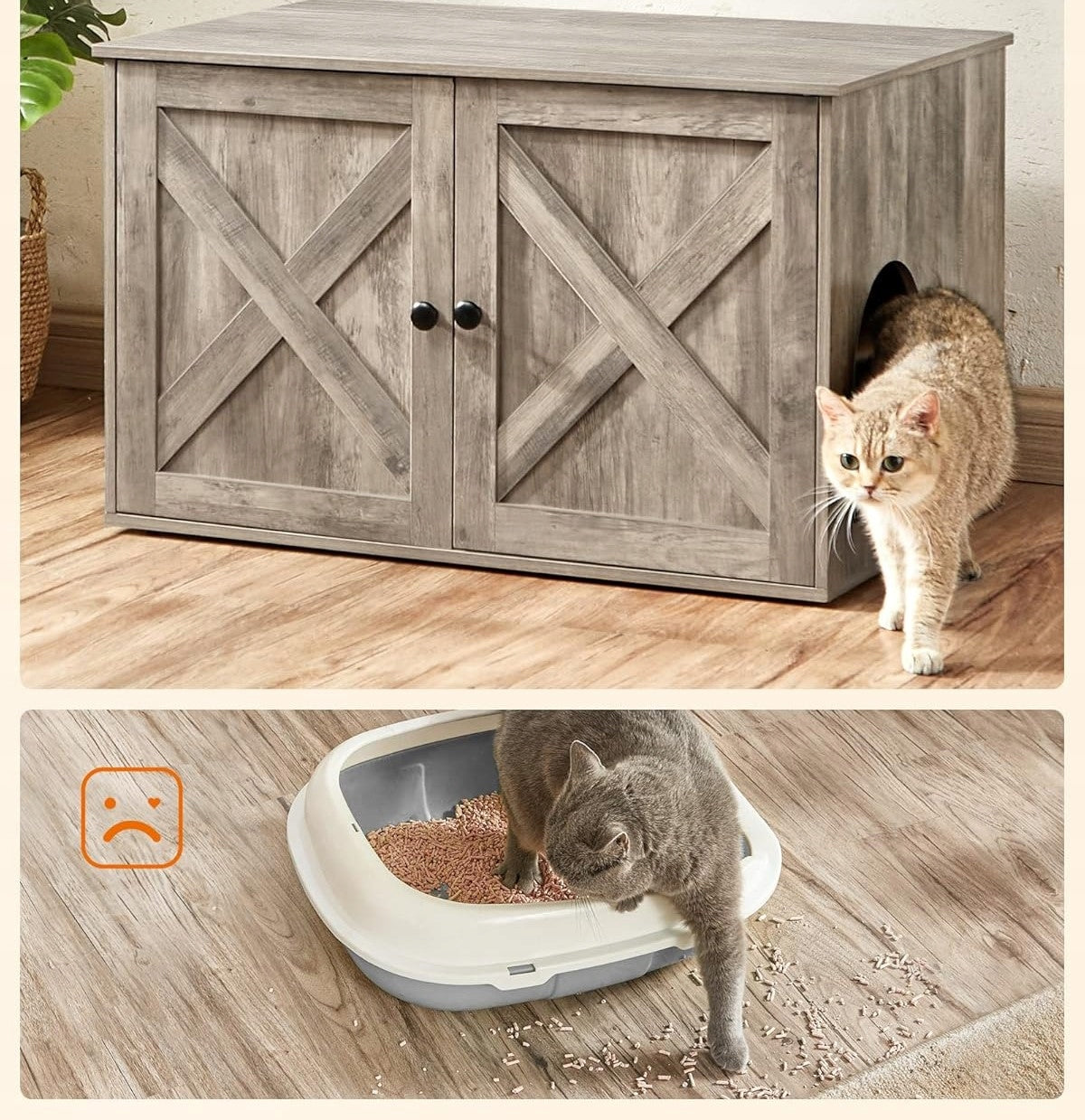 CAT HOUSE LITTER BOX 2in1 cabinet with partition wall 80 x 53 x 50 XL BEIGE Model UPCL002G01