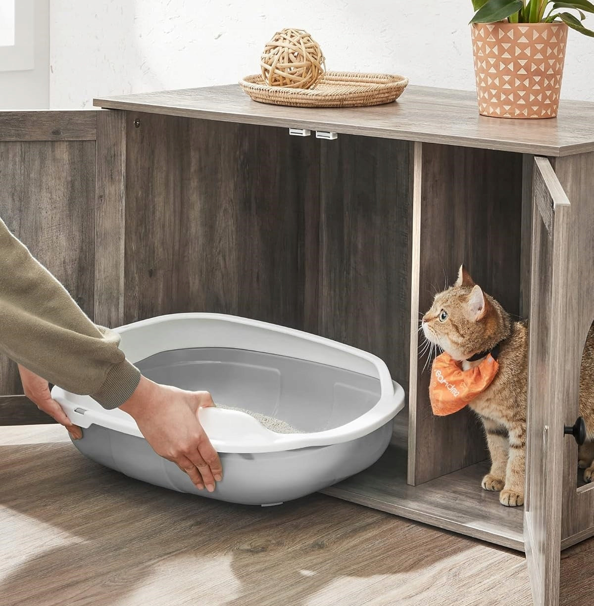 CAT HOUSE LITTER BOX 2in1 cabinet with partition wall 80 x 53 x 50 XL BEIGE Product width 53 cm