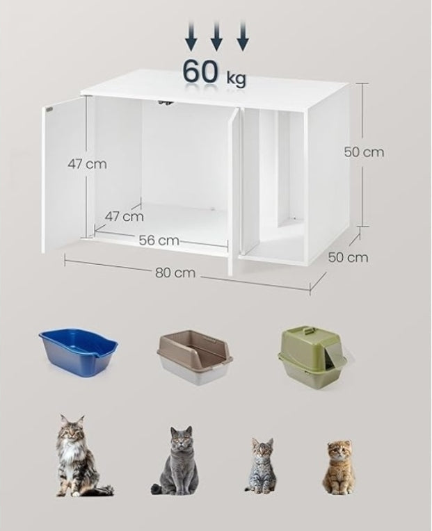 CAT HOUSE LOCKABLE LITTER BOX CABINET CAT STORAGE BED Color white