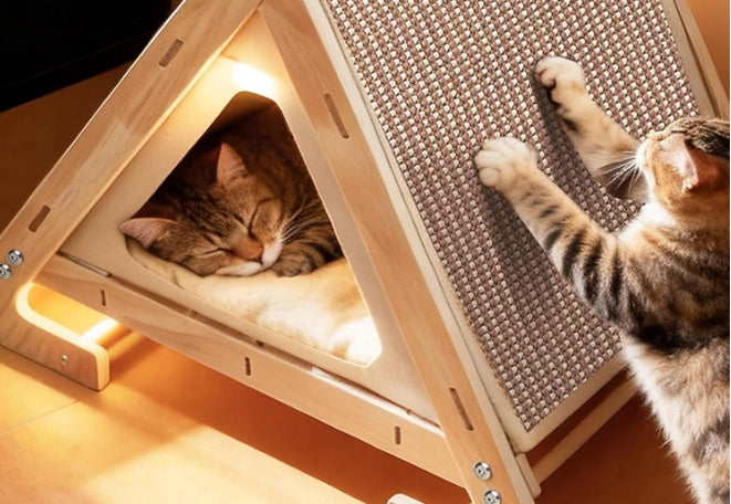 CAT HOUSE SCRATCHER BOOTH SLEEPING BED 2in1 TENT CAVE 52cm Kind cat house