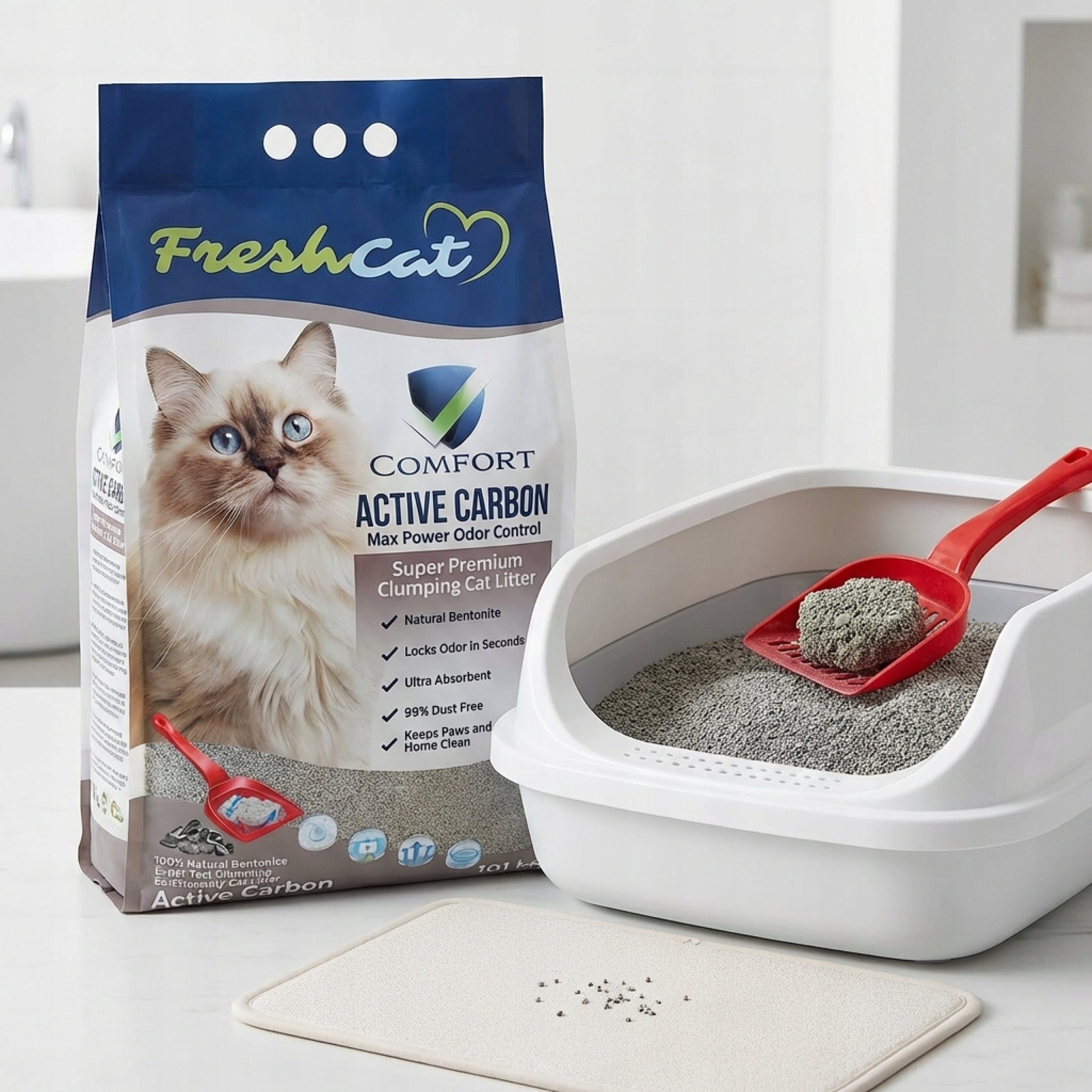 CAT LITTER BENTONITE NATURAL DUST-FREE WITH CARBON 10L FRESH CAT Volume 10 l