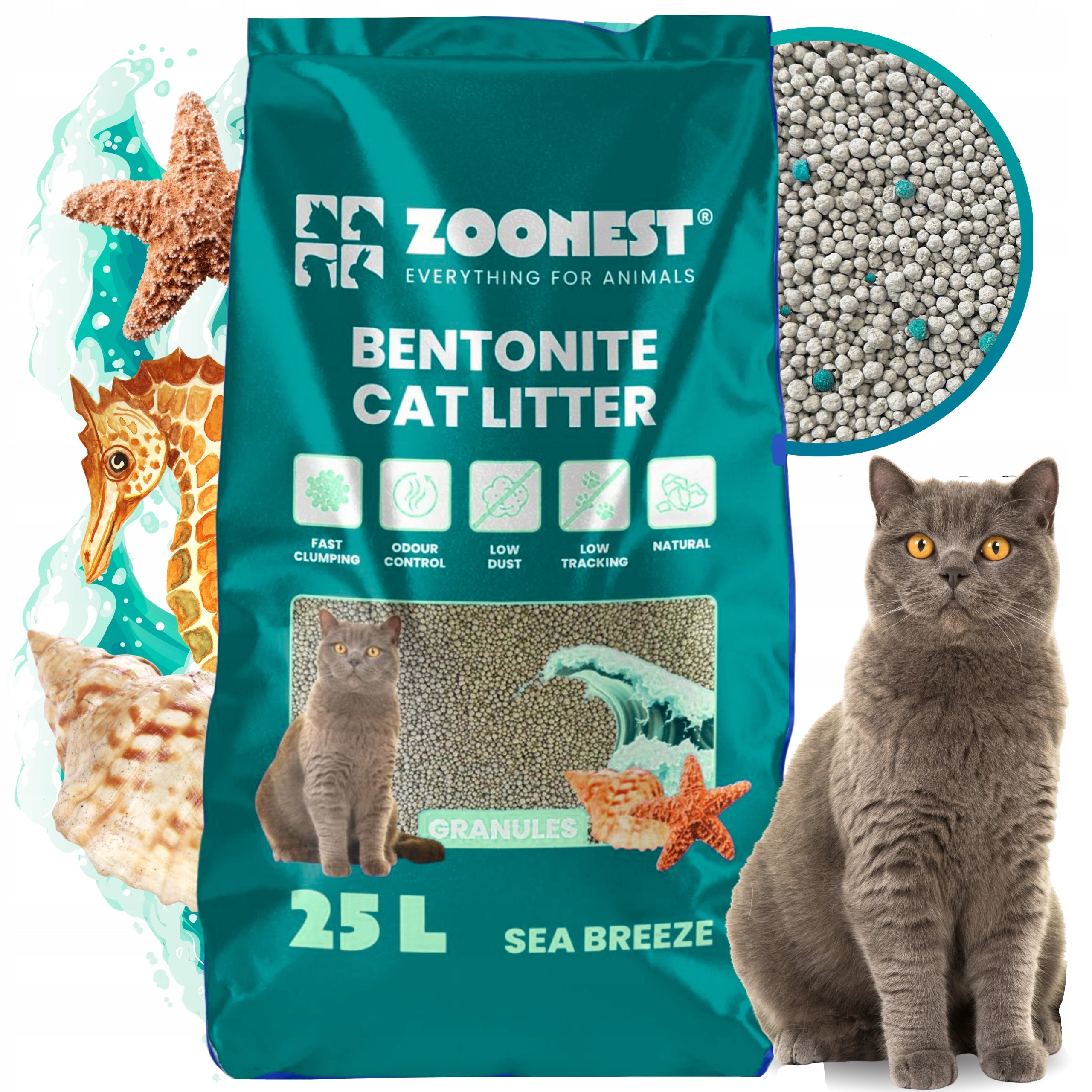 CAT LITTER BENTONITE SEA CLUMPING DUST-FREE ZOONEST 25L