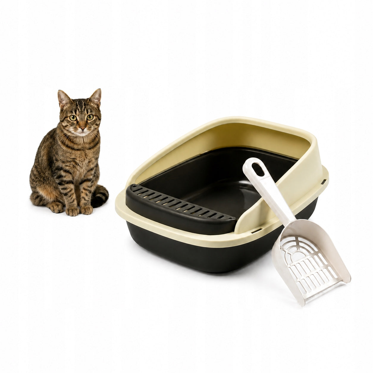 CAT LITTER BOX 40x30 CM OPEN FOR LITTER WITH FRAME+LARGE PLASTIC SPATULA