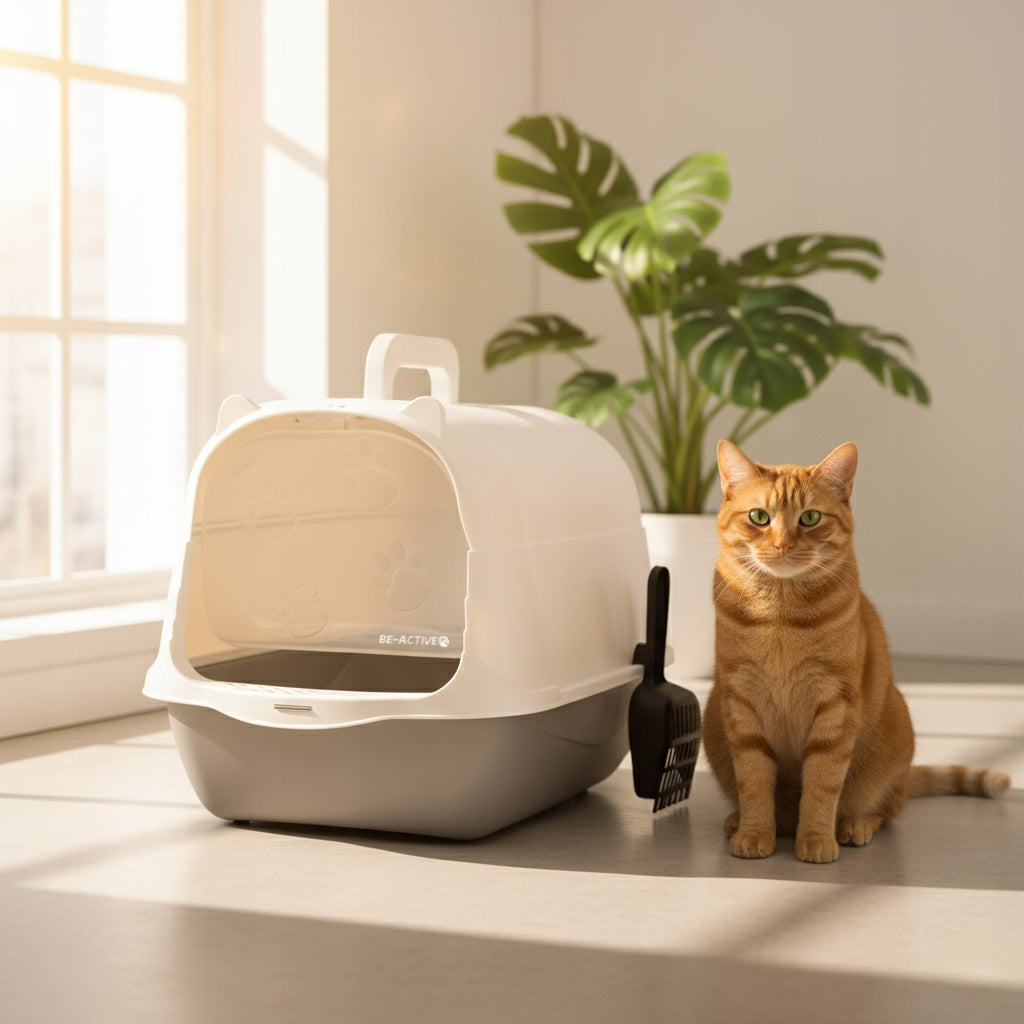 CAT LITTER BOX CLOSED LARGE FOR LITTER WITH SPATULA FILTER COVERED TOILET Packaging status original