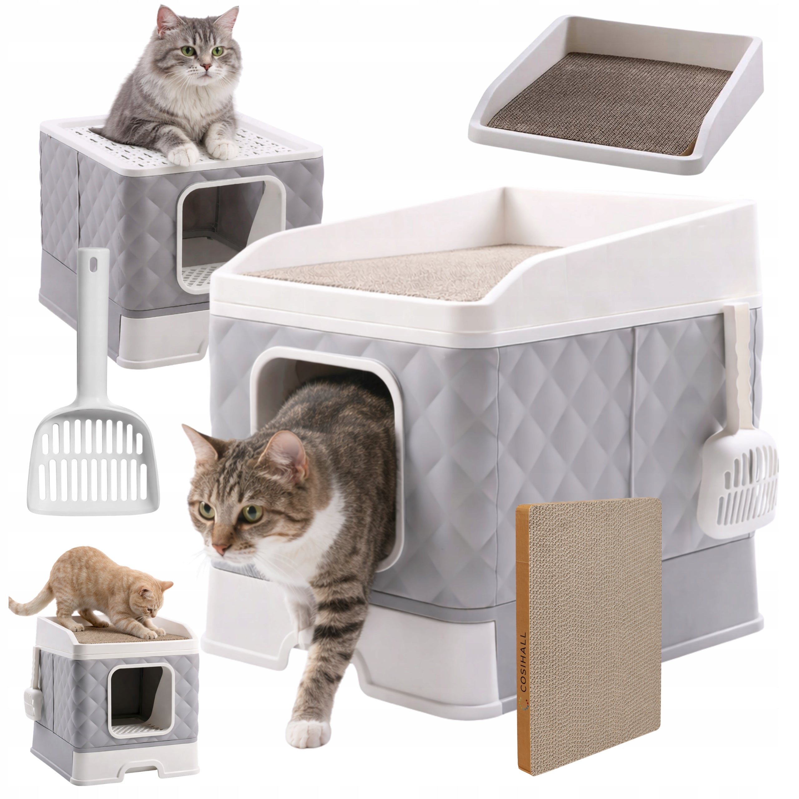 CAT LITTER BOX CLOSED WITH SCRATCHER BED 3in1 RETRACTABLE XXL LARGE