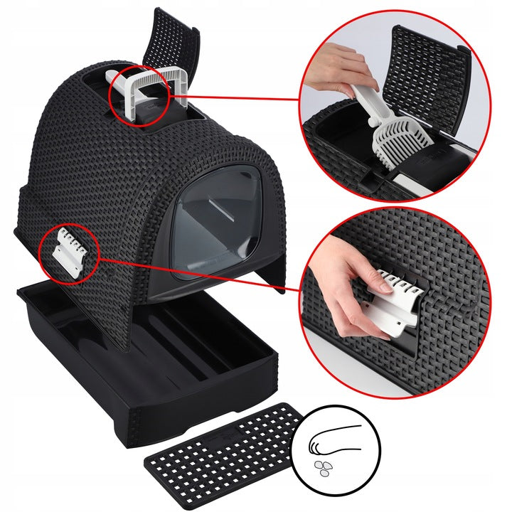 CAT LITTER BOX CURVER LOCKABLE TOILET WITH PULL-OUT DRAWER FILTER SOLID Kind closed litter box
