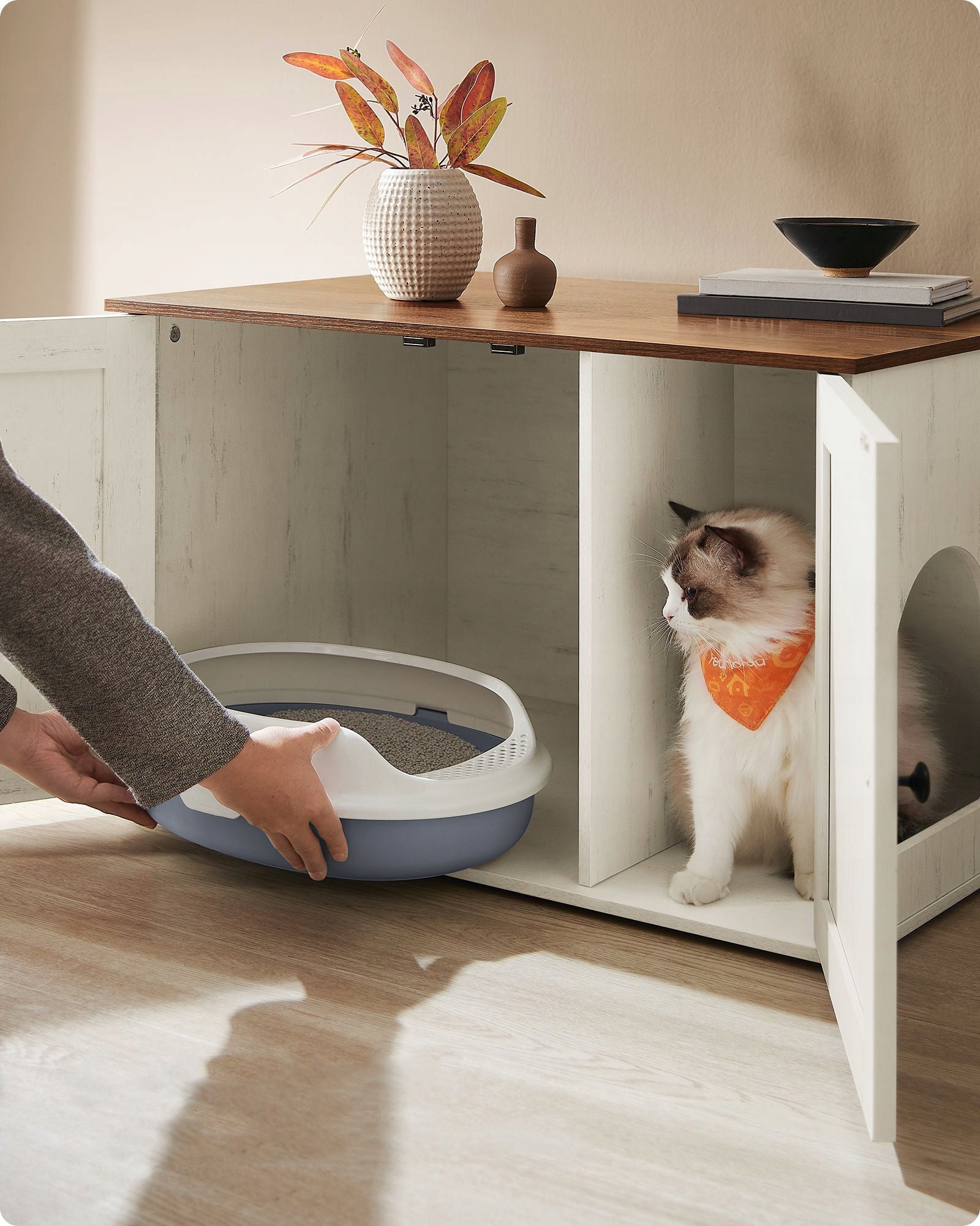 CAT LITTER BOX LARGE CLOSED STURDY CABINET BUILT-IN STORAGE ENTRANCE Trade name kuweta