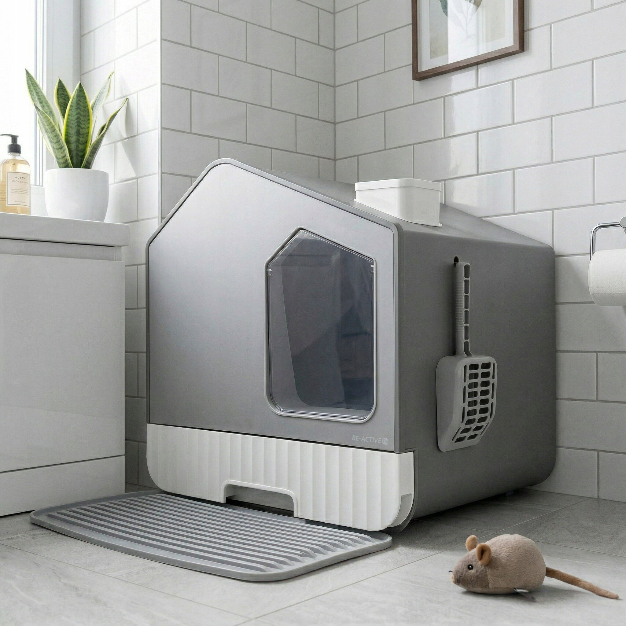 CAT LITTER BOX LARGE FOR LITTER CLOSED COVERED SPATULA WIPER HOUSE Kind closed litter box