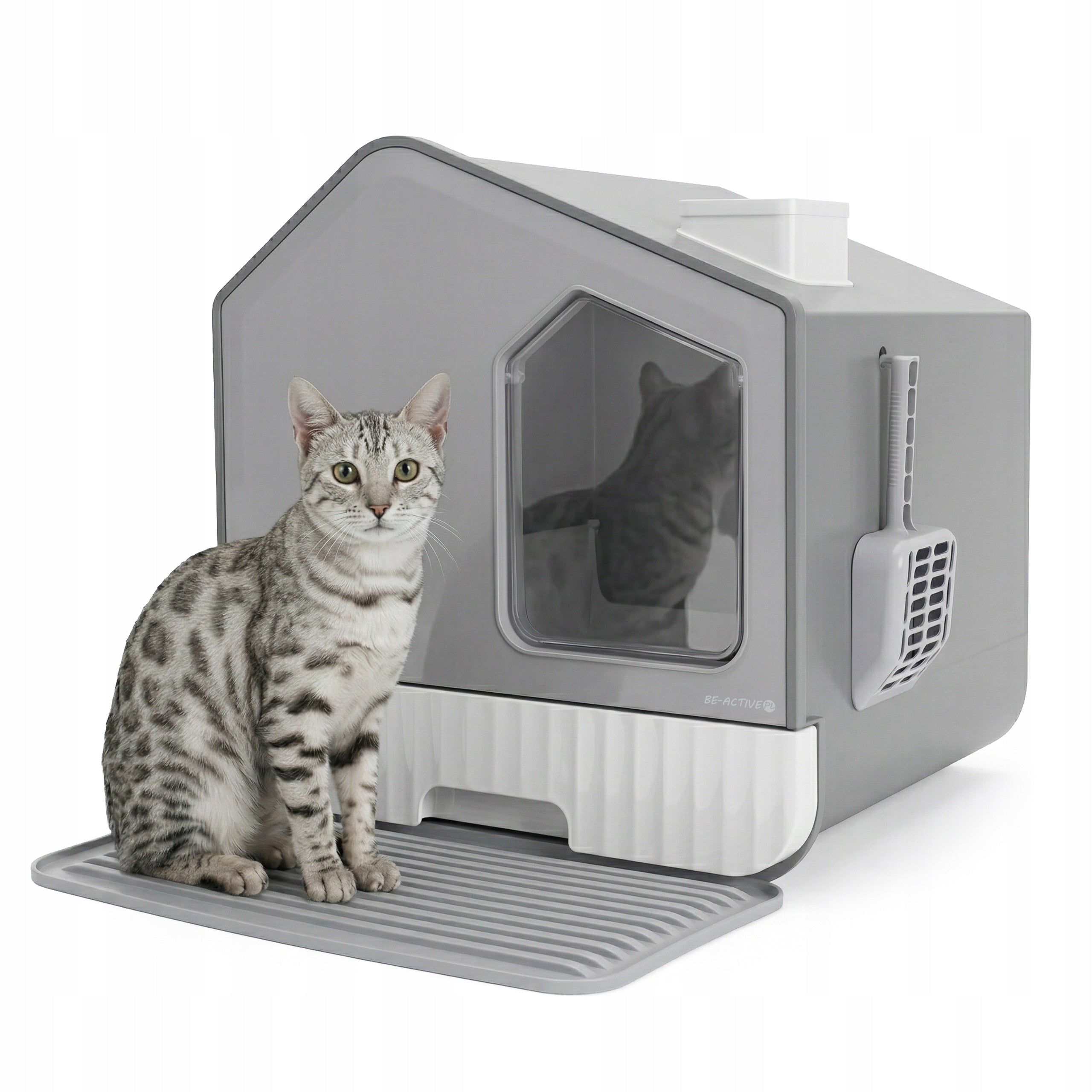 CAT LITTER BOX LARGE FOR LITTER CLOSED COVERED SPATULA WIPER HOUSE