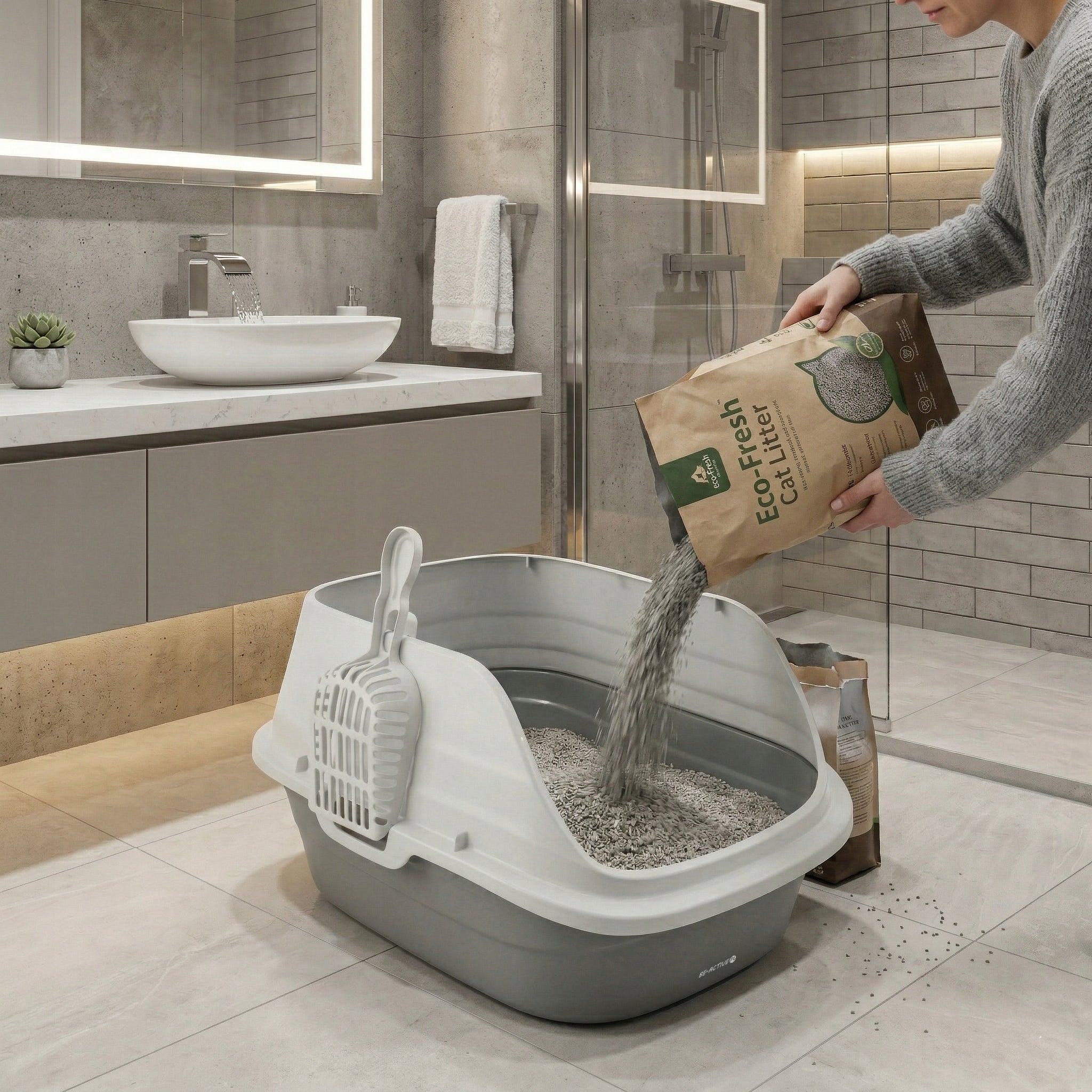 CAT LITTER BOX LARGE FOR LITTER SPATULA TOILET OPEN WITH FRAME HIGH RIM Kind open litter box