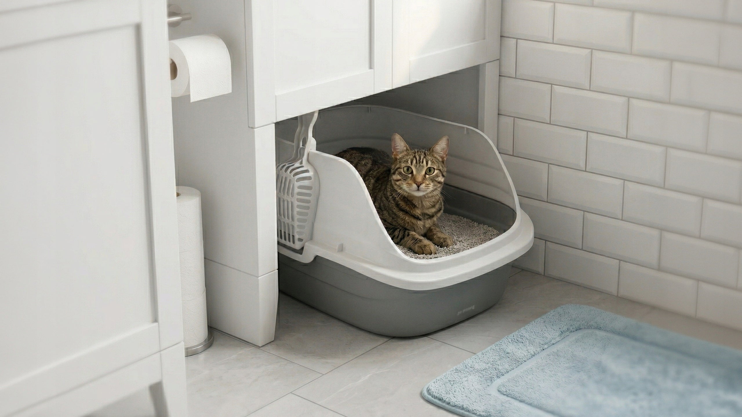 CAT LITTER BOX LARGE FOR LITTER SPATULA TOILET OPEN WITH FRAME HIGH RIM Packaging status original