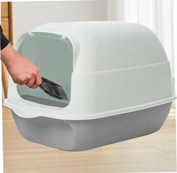 CAT LITTER BOX LARGE WITH FILTER LITTER SPATULA BUILT-IN DURABLE Manufacturer code Kuweta dla kota zamykana kryta z łopatką GREY