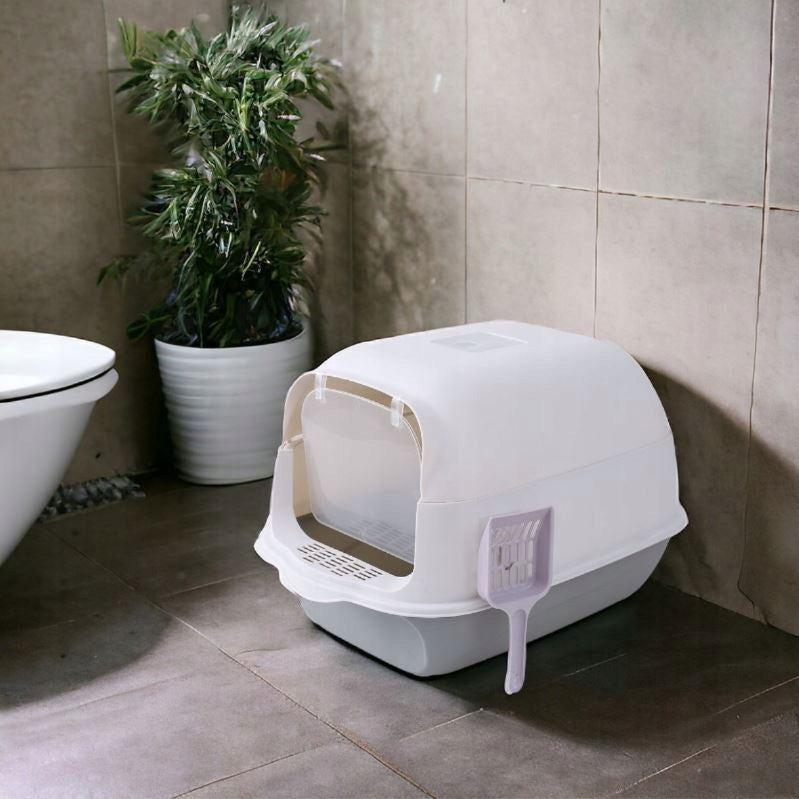 CAT LITTER BOX LARGE WITH FILTER LITTER SPATULA BUILT-IN DURABLE Packaging status original