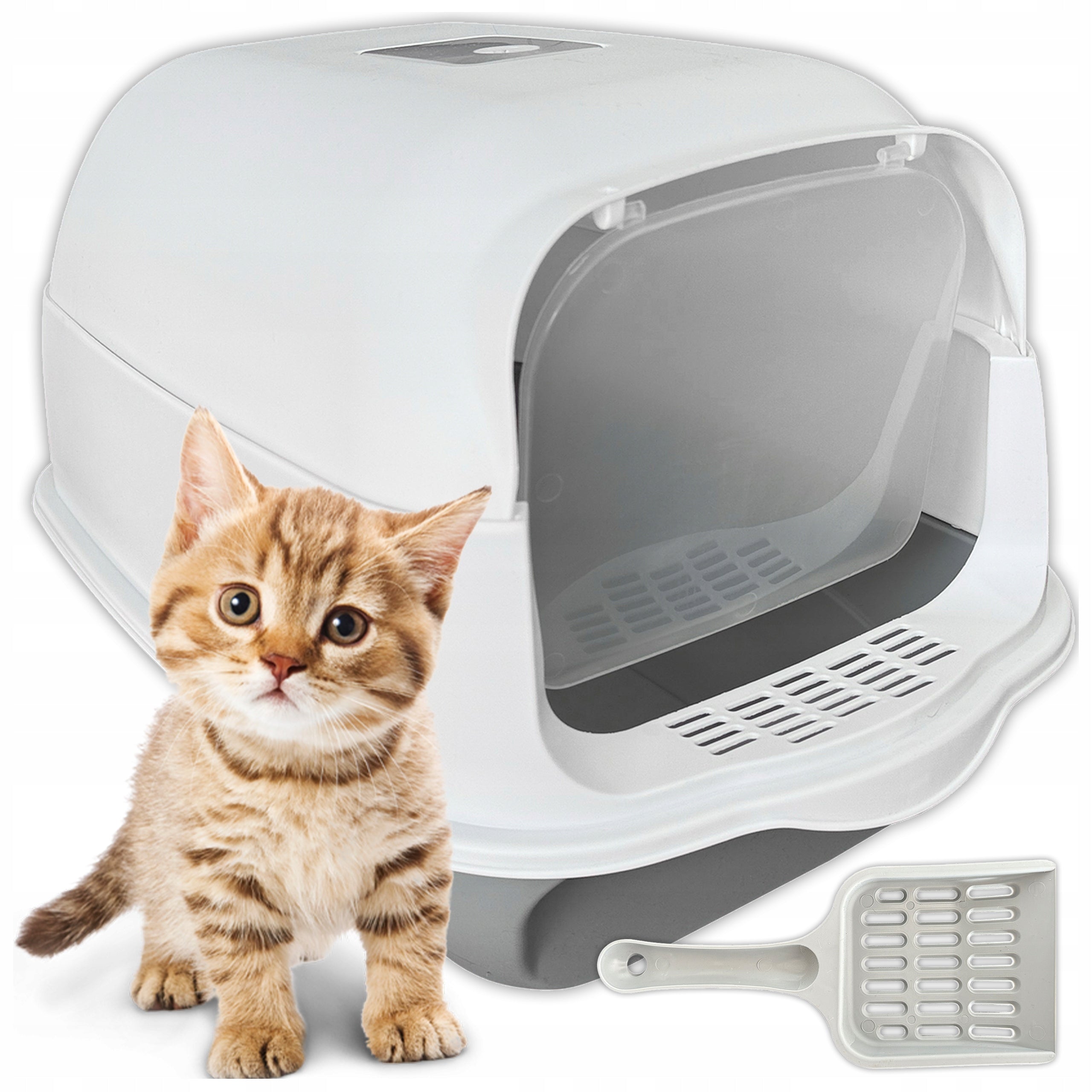 CAT LITTER BOX LARGE WITH FILTER LITTER SPATULA BUILT-IN DURABLE